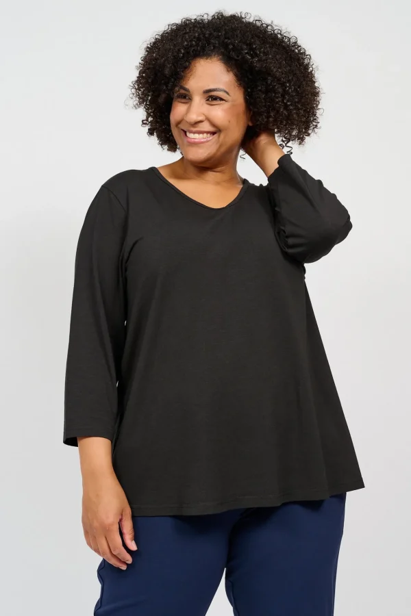 Basis T-shirt I A-facon Med 3/4 ærmer - Sort