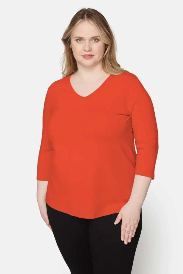 Basis T-shirt I A-facon Med 3/4 ærmer - Rød