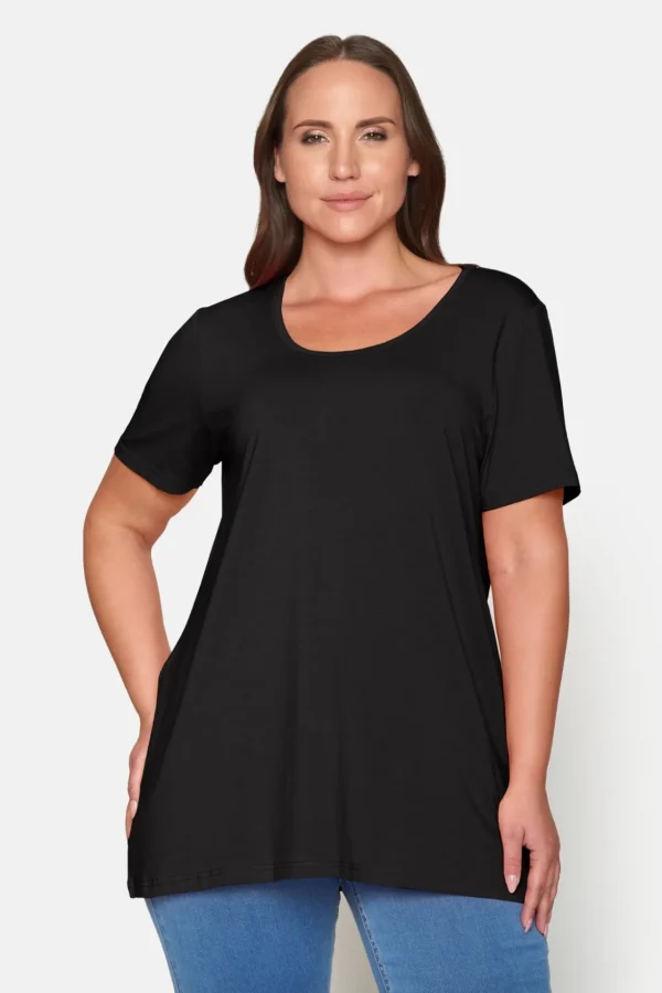 Basis T-shirt I A-facon Med Korte ærmer - Sort