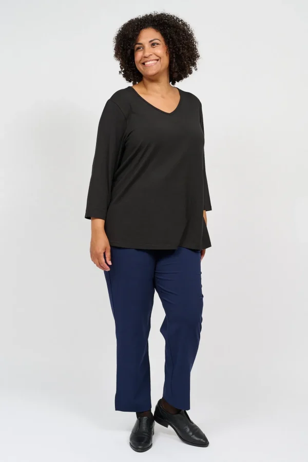 Basis T-shirt I A-facon Med 3/4 ærmer - Sort