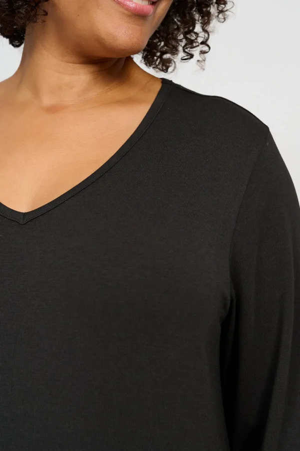 Basis T-shirt I A-facon Med 3/4 ærmer - Sort