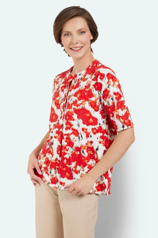 Bluse - Rød - 3/4-ærmer