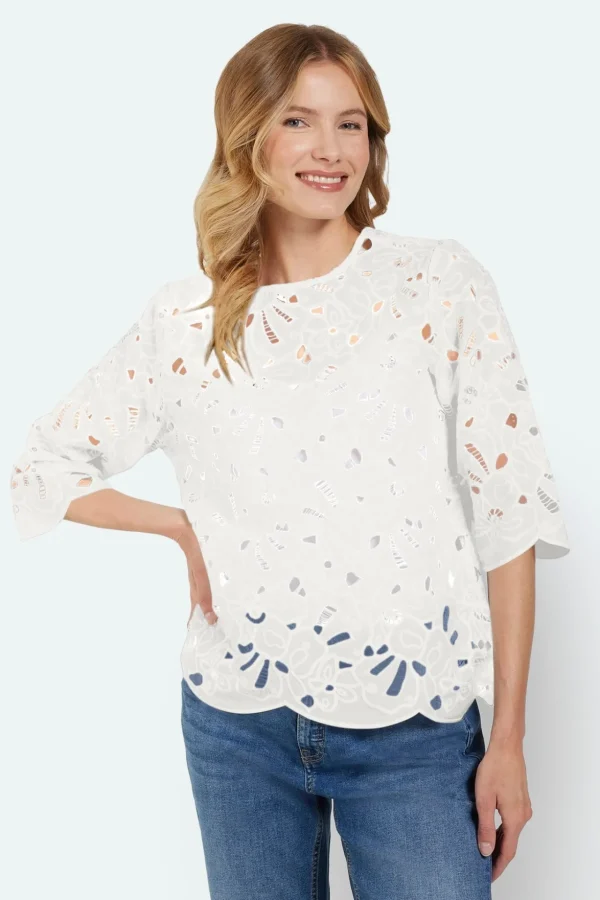 Bluse - Råhvid - Broderie anglaise