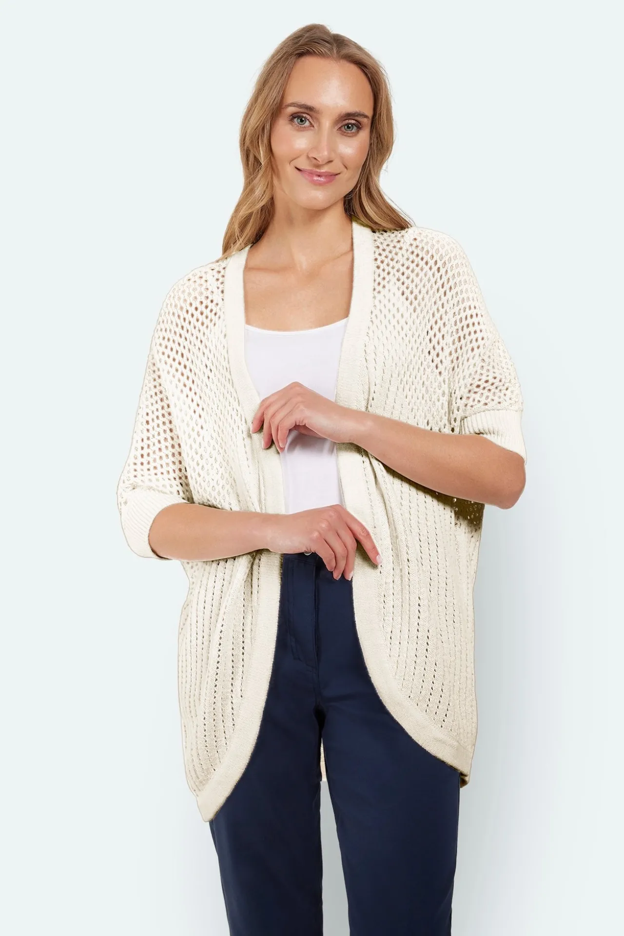 cardigan__rhvid___rmer_0.webp Cardigan - Råhvid - 3/4 ærmer