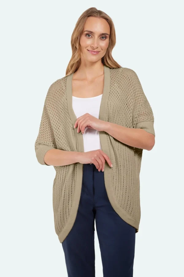Cardigan - Sand - 3/4 Ærmer