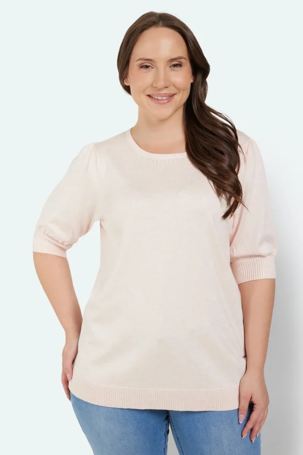 Halv-ærmet Pullover - Light Rose Melange