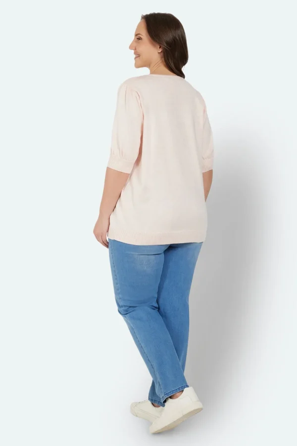 Halv-ærmet Pullover - Light Rose Melange