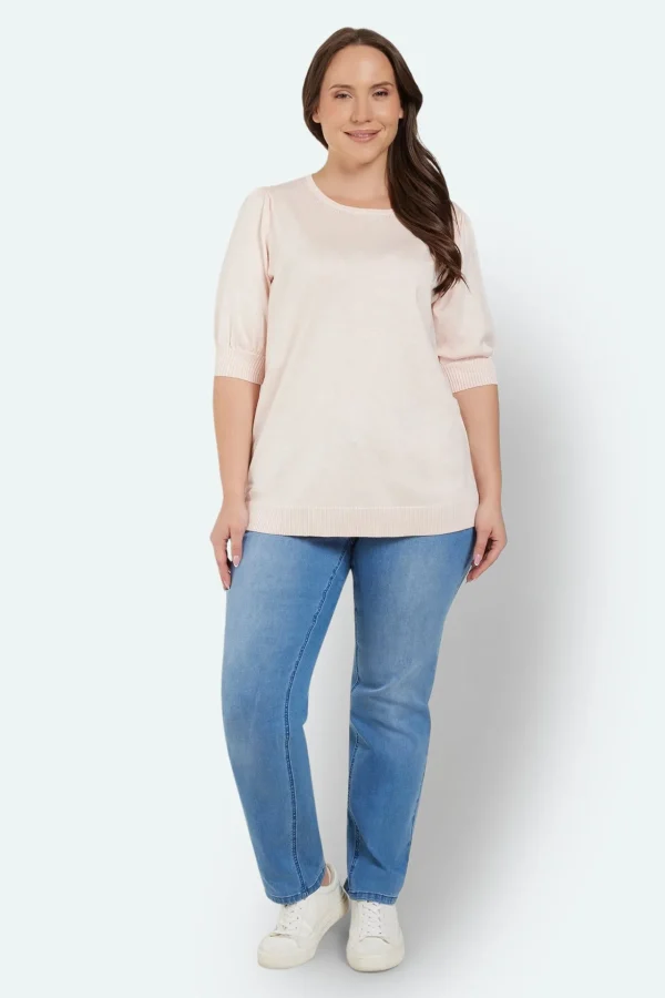 Halv-ærmet Pullover - Light Rose Melange