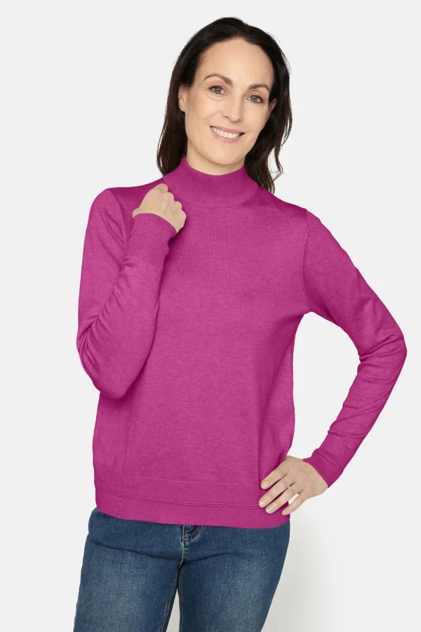 Pullover Rullekrave - Fuchsia Red Melange