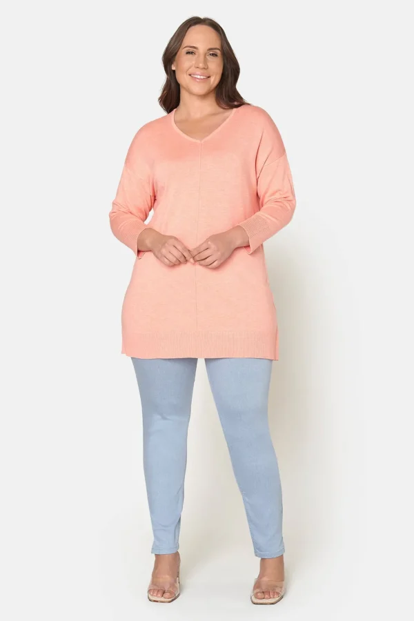 3/4 ærmet Pullover - Coral Melange