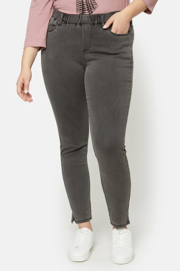 7/8 Stretch Denim Bukser Med Elastisk Linning - Grey denim