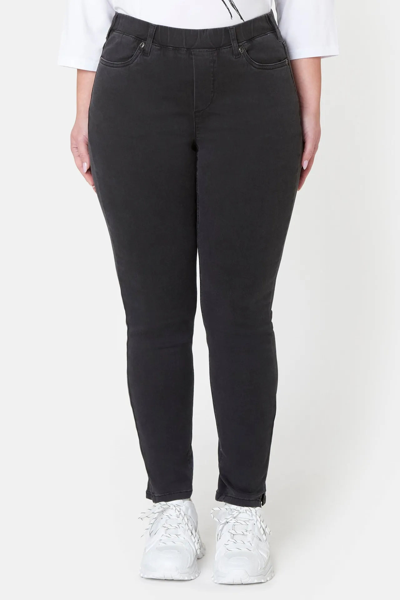 stretch_denim_bukser_med_0-6.webp 7/8 Stretch Denim Bukser Med Elastisk Linning - Black Denim Washed