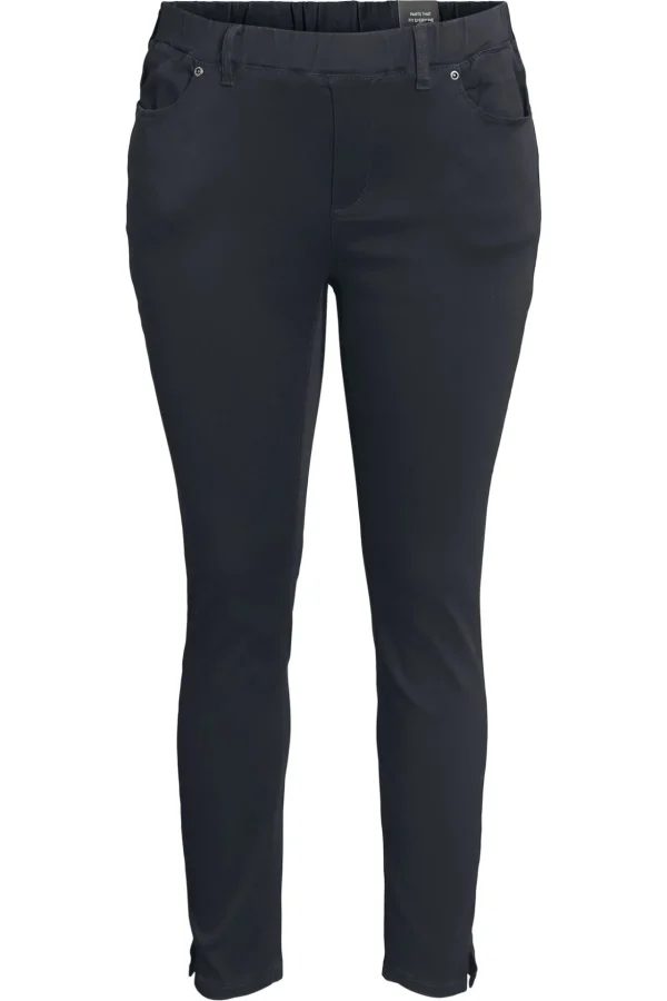 7/8 Stretch Denim Bukser Med Elastisk Linning - Dark Blue Denim
