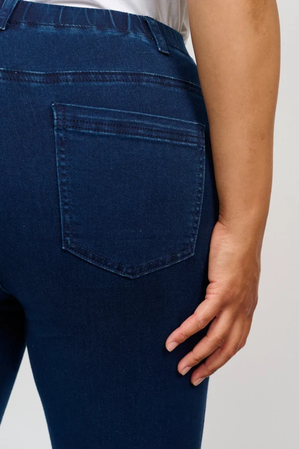 7/8 Stretch Denim Bukser Med Elastisk Linning - Denim Blue