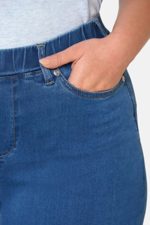 7/8 Stretch Denim Bukser Med Elastisk Linning - Medium Blue Denim