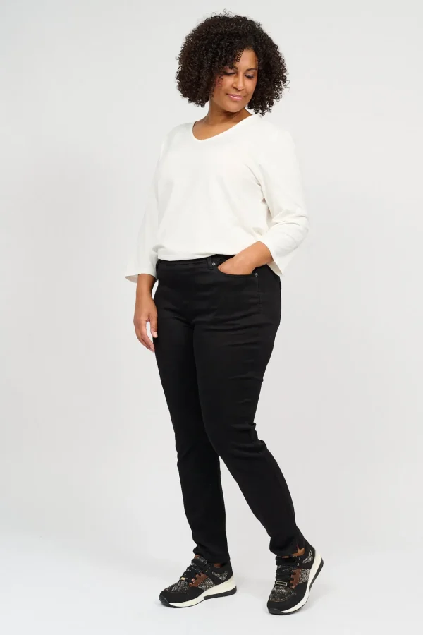 7/8 Stretch Denim Bukser Med Elastisk Linning - Black