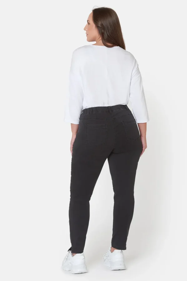 7/8 Stretch Denim Bukser Med Elastisk Linning - Black Denim Washed