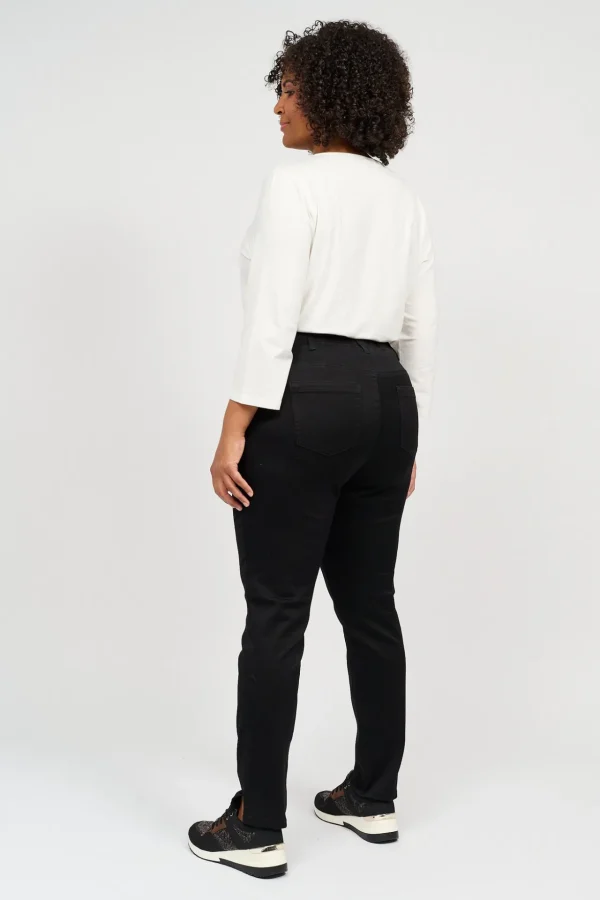 7/8 Stretch Denim Bukser Med Elastisk Linning - Black