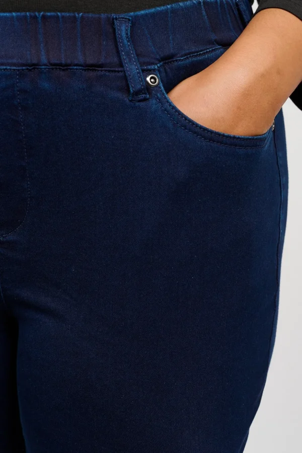 7/8 Stretch Denim Bukser Med Elastisk Linning - Deep Indigo denim