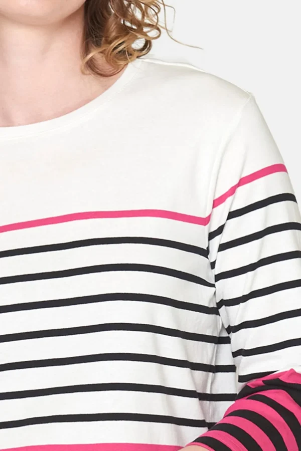 Stribet T-shirt med 3/4 ærmer - Pink