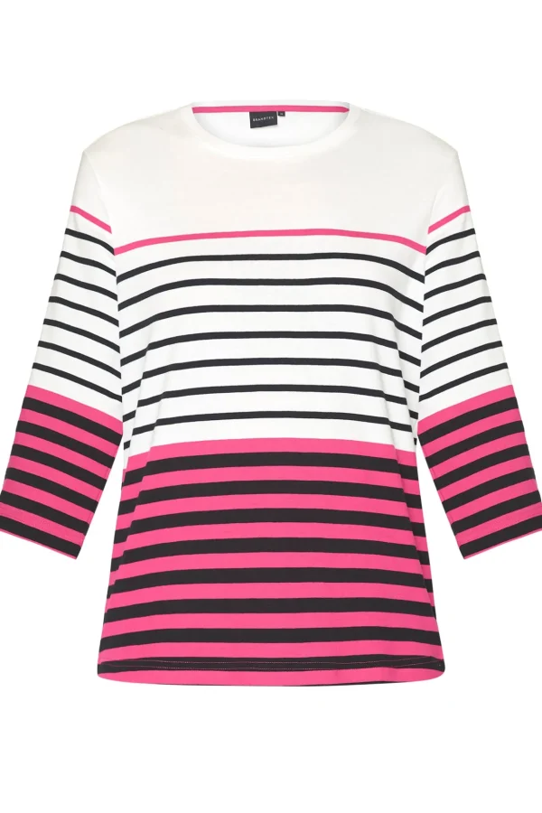 Stribet T-shirt med 3/4 ærmer - Pink