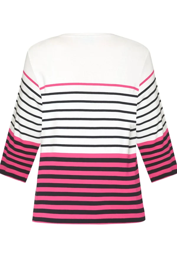 Stribet T-shirt med 3/4 ærmer - Pink