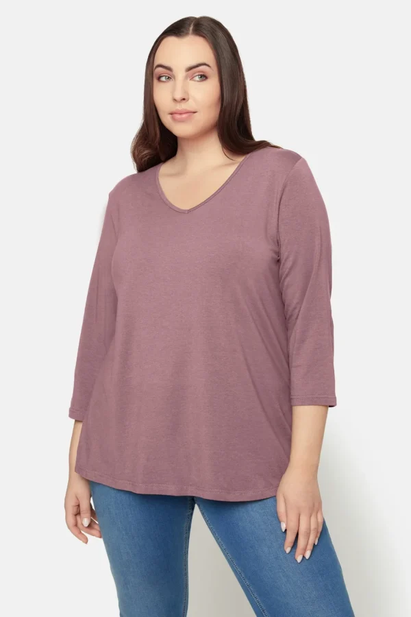 Basis T-shirt I A-facon Med 3/4 ærmer - Gammel rosa
