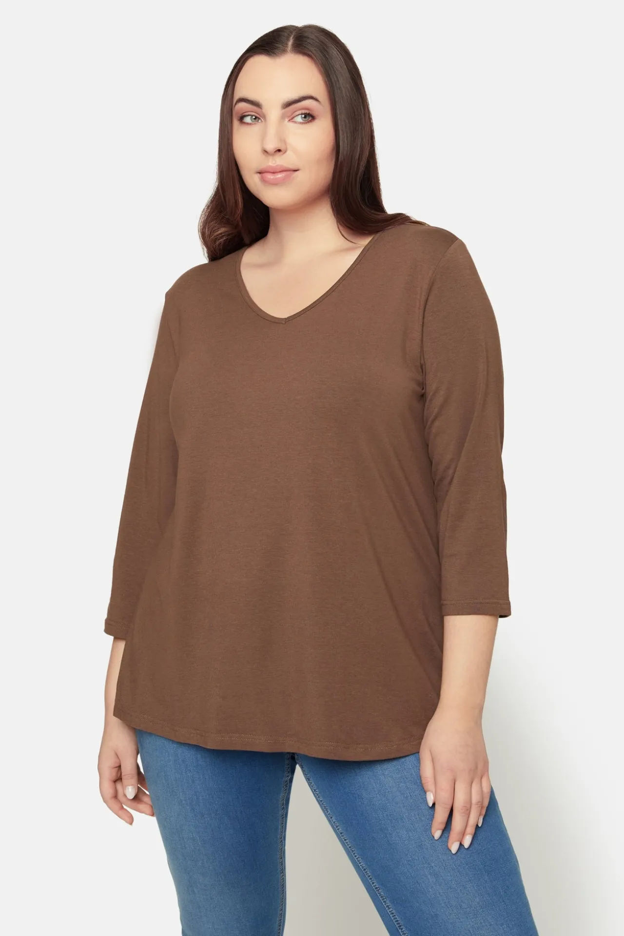 basis_tshirt_i_afacon_med_0-8.webp Basis T-shirt I A-facon Med 3/4 ærmer - Chocolate Martini