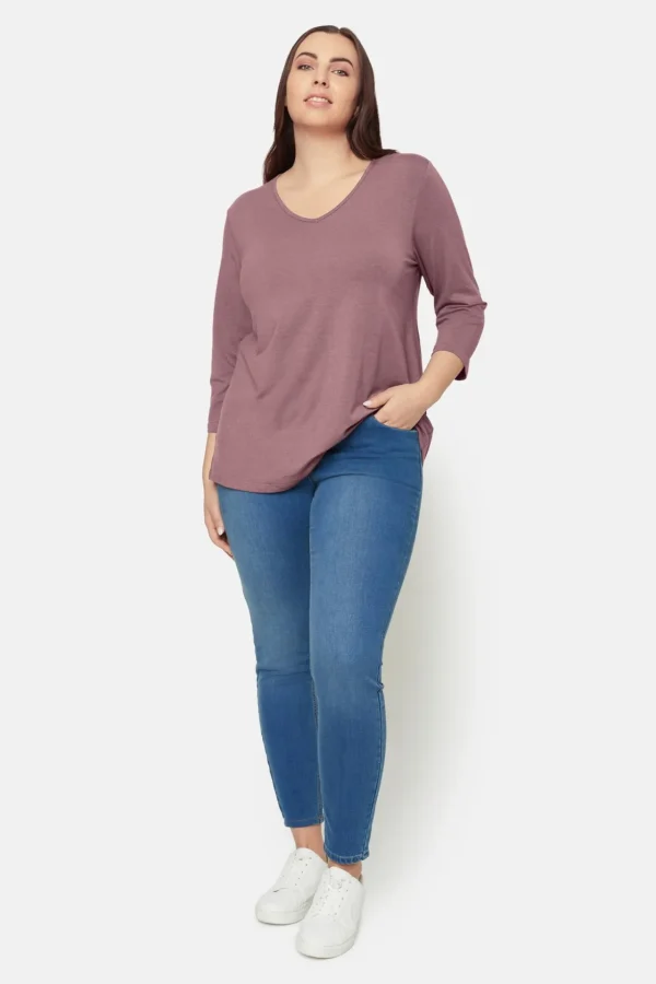 Basis T-shirt I A-facon Med 3/4 ærmer - Gammel rosa