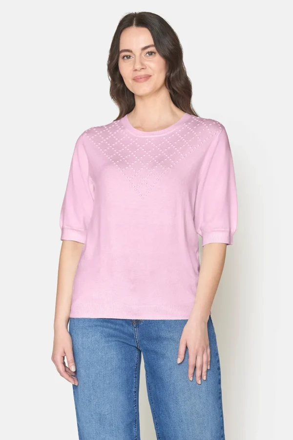 Kortærmet strik pullover - Lyserød