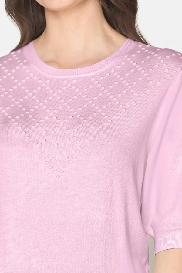 Kortærmet strik pullover - Lyserød