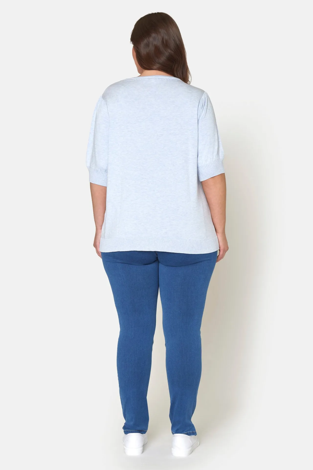 kortrmet_strik_pullover___3.webp Kortærmet strik pullover - Blå Melange