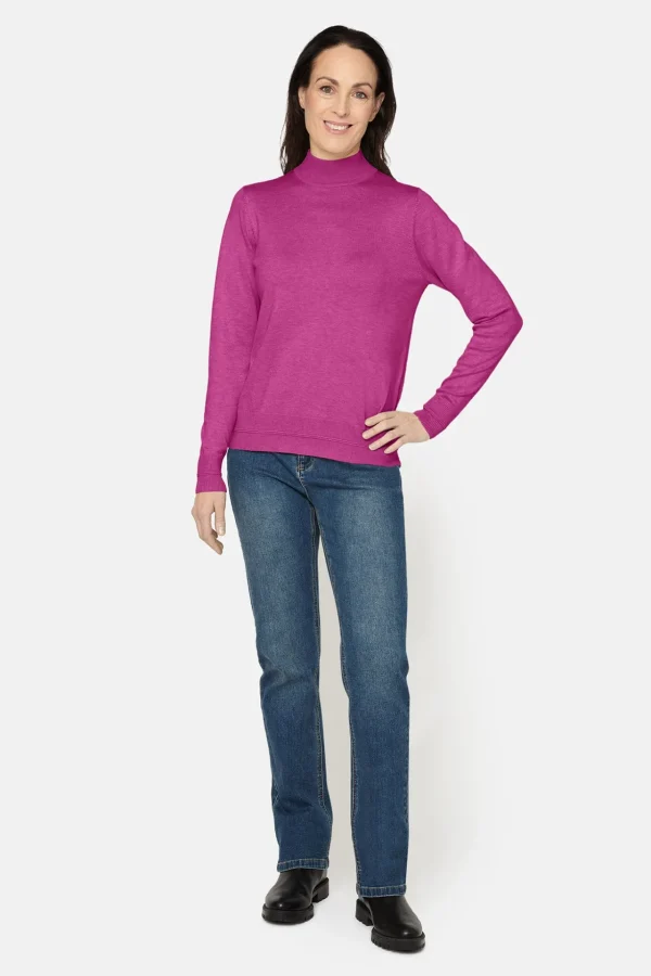 Pullover Rullekrave - Fuchsia Red Melange