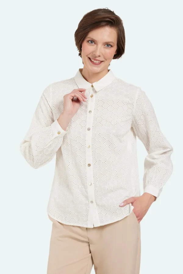 Skjorte - Råhvid - Med broderie anglaise