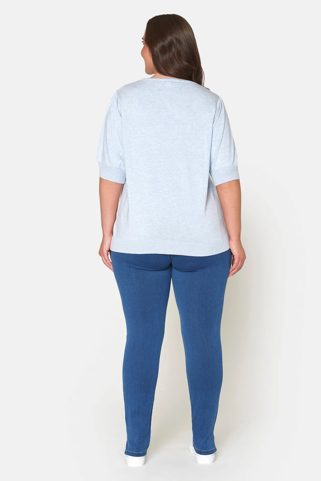 stretch_denim_bukser_med_3-4.webp 7/8 Stretch Denim Bukser Med Elastisk Linning - Medium Blue Denim