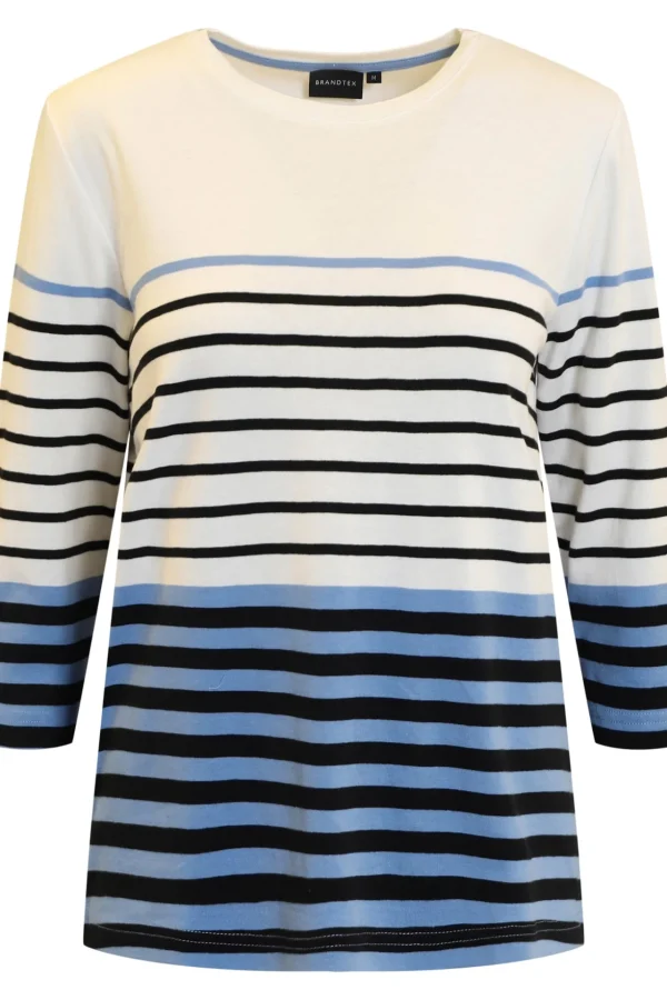 Stribet T-shirt Med 3/4 ærmer - Sky Blue