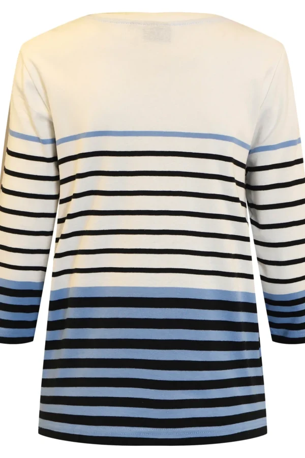 Stribet T-shirt Med 3/4 ærmer - Sky Blue