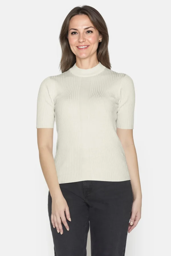 Strik pullover - Turtleneck krave og kort ærmer - Off White