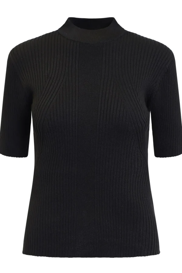 Strik pullover - Turtleneck krave og kort ærmer - Sort