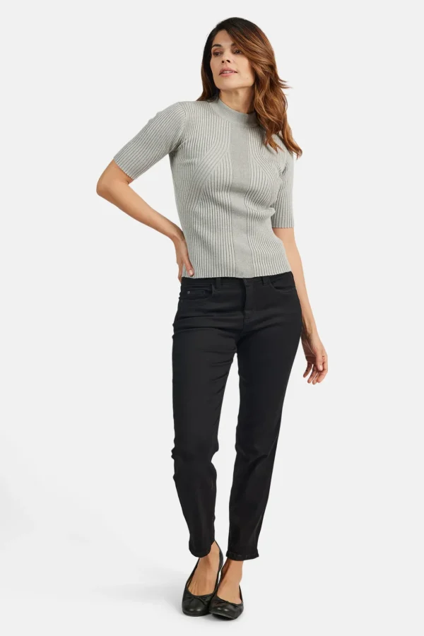 Strik pullover - Turtleneck krave og kort ærmer - Lys grå Melange