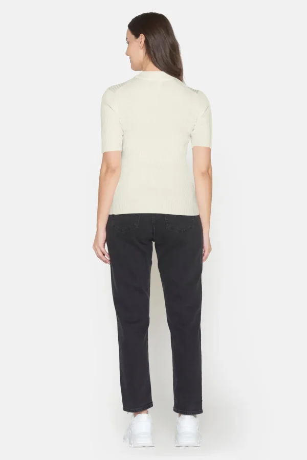 Strik pullover - Turtleneck krave og kort ærmer - Off White