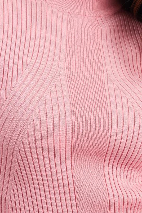 Strik pullover - Turtleneck krave og kort ærmer - Pink