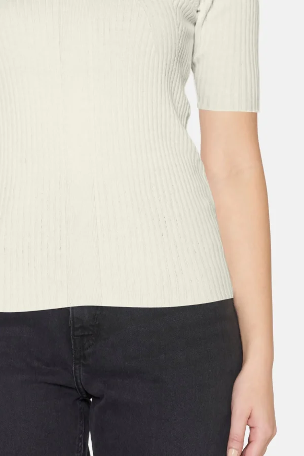Strik pullover - Turtleneck krave og kort ærmer - Off White